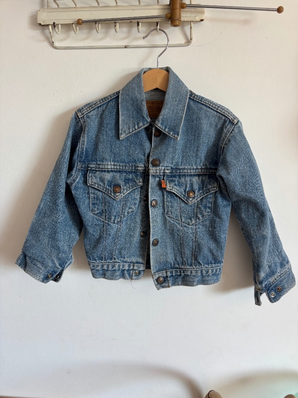 Vintage Orange Tab Levis Jean Denim Jacket Child Kid Girl Boy Faded
